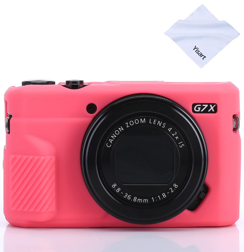 Yisau G7X Mark II   G7X Mark III   G7X Camera Silicone Case Ultra Thin Lightweight Rubber Soft Silicone Case Bag Cover for Canon PowerShot G7X G7X Mark G7X Mark Microfiber Cloth Hot Pink - Image 1